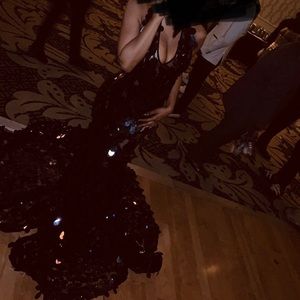 Long Black Sequins Dress